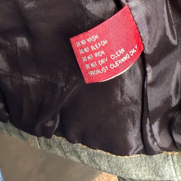 Jennyfer J 100% Nubuc Leather Military Moto Jacket Women’s S Olive Green - Picture 12 of 15